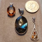 Vintage 3 Pc Lot 925 Sterling Silver Pendants-labradorite-amber-citrine