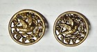 Antique 19th C  Pair Of Hummingbird Branches Bird Buttons Pierced Brass W  Shank