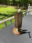 Antique Primitive Wood   Brass Candle Holder Wind Block Italy