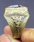 Unique Islamic Artifact Old Mosiac Glass Face Bronze Antique Ring