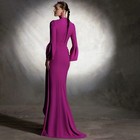 Evening Dress Long Sleeves Fuchsia V Neck Mother Of The Bride Weddings Ruffle