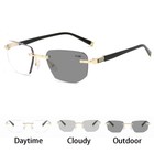 Photochromic Multifocus Reading Glasses Stylish Rimless Transition Eyeglasses