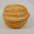 Vintage Walnut Shaped Trinket Or Candy Box Pink Interior Lidded Dish 5  Wide