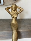 Vtg 11    Mermaid Cast Iron Statue Figure  Shelf Sitting Whimsical Kitschy Gold