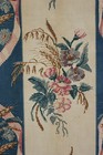 Fabric Antique French Blue Floral Ribbon Striped Block Printed Cotton Linen 1890