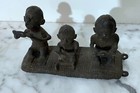 Antique Hindu Bronze Statue Depicting Three Male Figures Making Offerings