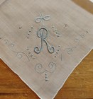Vgt R Monoogram Blue Embroidery White Madeira Hankie Handkerchief