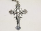 Vintage Rosary Hematite Beads Crucifix Religious Catholic Silver Tone D5995