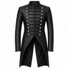 Men s Black Genuine Leather Napoleon Military Jacket Gold Button Tailcoat