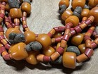 Vintage Nepal Handcrafted Amber Resin   Coral Glass Beads Necklace
