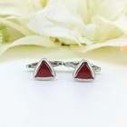Minimalist Red Enamel Triangle Cufflinks  Sterling Silver Formal Jewelry