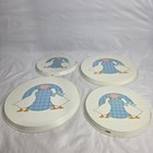 Vintage Set Of 4 Enameled Country Geese Blue Ribbon Stove Top Burner Covers