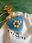 Nwt Coach Resin Heart Bag Charm Keychain Brass blue Multi