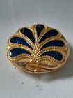 Vtg 1974 Estee Lauder Solid Perfume Compact Blue Enamel Parma Paisley Feather