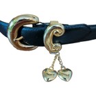Vintage Anne Klein For Calderon Leather Belt L Brass Buckle Charms 38  Black