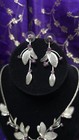 Christina Collection Silver Tone Pink Rhinestone Floral Leaf Set