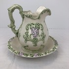 Carol Pitcher And Saucer 5    Tall  White With Green Vines And Purple Grapes