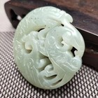 Chinese Jade Antique Hand-carved Necklace Jade Dragon  Phoenix Statue 1882