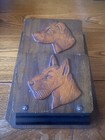 Antique Edwardian Wall Hanging Oak Wooden Letter Card Rack Terrier Dogs Motif