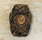 Antique Victorian Gothic Owl Brass Match Safe With Compass Vesta Case Steampunk