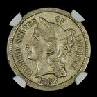 1888 3 Cent Nickel     Ngc Au-55     3cn 3c Coin Almost Uncirculated Unc    trusted   