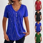 Women Print Short Sleeve Tunic Tops Summer V-neck Casual Loose Blouse T-shirt