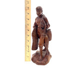 Vintage Happy Asian Fisherman Woman With Net   Fish Hand Carved Wooden Figure