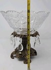      Antique Hand Cut Crystal Fruit Bowl And Brass Ornate Base Vintage Prop  