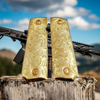 Cachas 1911 Full Size Gold Plated Rameado Floral Premium Mexican Style Gun Grips