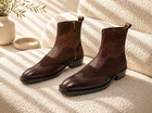Men s Brown Faux Leather Ankle Boots Solid Side Zip Zipper Accent Size 8