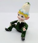 Vintage Norcrest 1950s Japan Ceramic Pixie Elf Flower Hat Seated  on A Shelf  