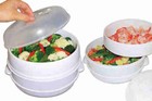 2 Tier Microwave Steamer Healthy Cooking Quick Fast Vegetables  Fish  Shellfish 