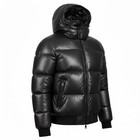 Men Black Leather Puffer Jacket With Hood     Genuine Leather Winter Bomber