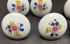 Lot Of 8 Vintage Porcelain White Floral Painted Drawer Pulls Cabinet Knobs