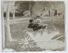 Antique Glass Plate Photo Negative - Toddler And Baby In A Wheelbarrow