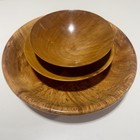 Wood Bowl Hand Carved Turned Natural Edge Folk Art Set Of 3 Signed