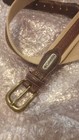 Vintage Columbia Men Brown beige Belt 38 Adjustable Buckle Leather Fabric Brass