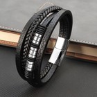 Men s Leather Bracelet Stainless Steel Magnetic Clasp Multi-layer Braided Rope