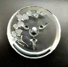 Vintage Clear Glass Footed Bowl Candy Dish Plate Silver Overlay Trim Bell Flower