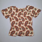 Rare Vtg Hamilton Blouse Women 10 D Multi Paisley Peplum Short Sleeve Polyester
