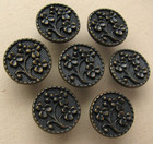 Antique Victorian Metal Picture Buttons Trefoil Brass Flowers Japanned Steel 7pc