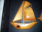 Antique Vtg Friendship Sloop Half Hull Model Ship Framed Carved Wood Art - Maine