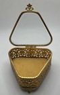 Antique Gold Ormolu Filigree Beveled Glass Jewelry Box Footed French Casket