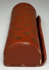 Vtg Italy Leather Lipstick Case Gold Embossed W Mirror 3 5  Prym Snap Closure
