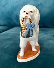 Porcelain White Poodle Dog W  Gold Basket   Blue Bow Vintage Figurine Germany
