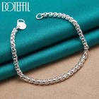 Doteffil 925 Sterling Silver 4mm Round Box Chain Necklace Bracelet Set Jewelry