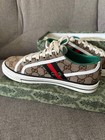 Gucci Gg Canvas Low Top Sneakers Beige Monogram Web Stripe Shoes Eu 36 Us Women   