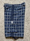 Nike Mlb New York Yankees Cargo Shorts Mens Large Blue Plaid Drawstring Baggy