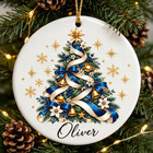 Personalized Christmas Tree Ornament Custom Name Blue Gold Xmas Keepsake Gift
