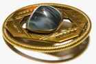 Large 19th C antique Oval Engraved Brass Art Glass Jewel Button Nice 1 9 16